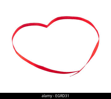 rotes Herz Band isoliert auf weißem Hintergrund Stockfoto