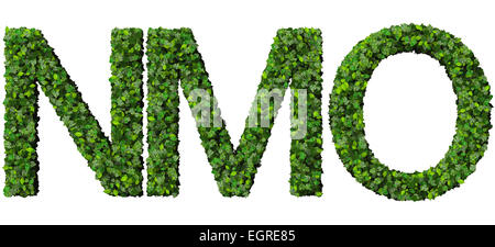 N M O Alphabet Buchstaben aus grünen Blättern, die isoliert auf weißem Hintergrund gemacht.