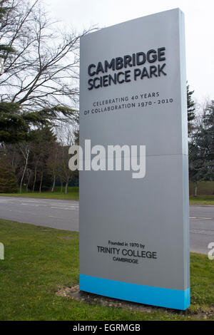 Cambridge Science Park Ortseingangsschild in Cambridge Stockfoto