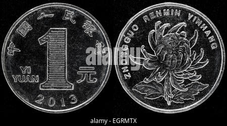 1 Yuan-Münze, Chrysantheme, China, 2013 Stockfoto