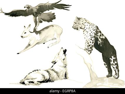 Eine handgezeichnete Abbildung - Aquarell-Technik, ein paar Tiere Stock Vektor