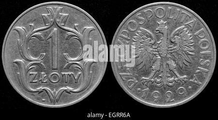 1 Zloty Münze, Polen, 1929 Stockfoto