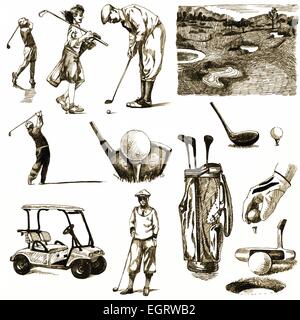 Golf Collection - Sammlung von einem handgezeichneten Illustrationen (Marker-Technik) Stock Vektor