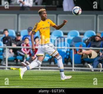 KORRIGIERTE Datum ** 28. Februar 2015: Los Angeles Galaxy weiterleiten Bradford Jamieson (38) in Aktion während der MLS Fußball-Spiel zwischen den San Jose Earthquakes und die Los Angeles Galaxy im Avaya-Stadion in San Jose, Kalifornien. Die Erdbeben führen LA 2: 1 in der zweiten Hälfte. Damon Tarver/Cal-Sport-Medien Stockfoto