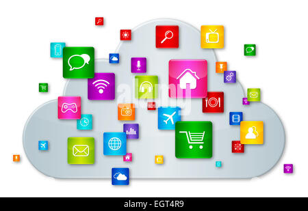Cloud-Computing-Konzept. Apps Icons set isoliert auf weiss Stockfoto