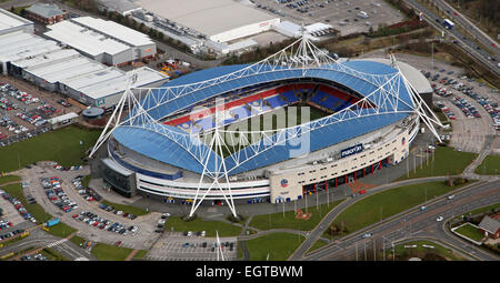 Bolton Wanderers' University of Bolton Stadium aus der Vogelperspektive Stockfoto