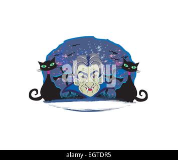 Cartoon-Graf Dracula, Grunge Halloween frame Stock Vektor