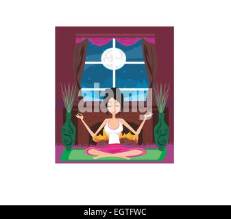 Mädchen sitzt und meditiert Stock Vektor