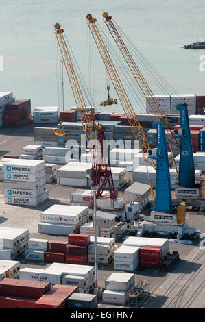 Container im Hafen von Napier, Napier, Hawkes Bay, North Island, Neuseeland. Stockfoto