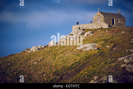 St.-Nikolaus-Kapelle thront oben auf alten Vorgebirge St Ives Insel Cornwall England Europa Stockfoto