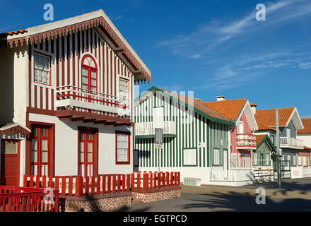 Portugal, Beira Litoral, Costa da Prata, Häuser in Costa Nova Dorf Stockfoto