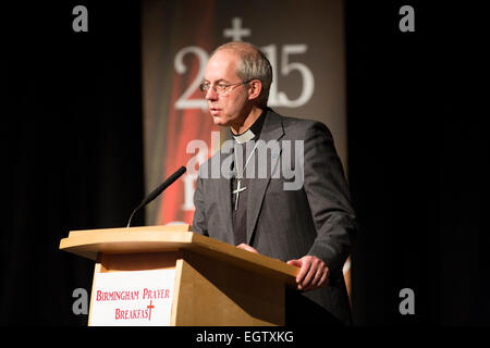 Der Erzbischof von Canterbury, Justin Welby, abgebildet in einem Gebet Business Breakfast im ICC in Birmingham statt Stockfoto