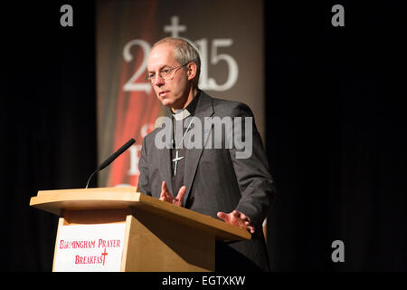 Der Erzbischof von Canterbury, Justin Welby, abgebildet in einem Gebet Business Breakfast im ICC in Birmingham statt Stockfoto