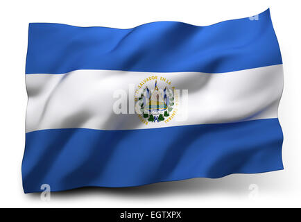 Wehende Flagge von El Salvador isoliert auf weißem Hintergrund Stockfoto