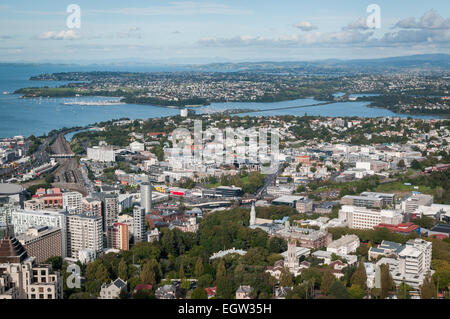 Der Blick vom Skytower, Auckland, Nordinsel, Neuseeland. Stockfoto