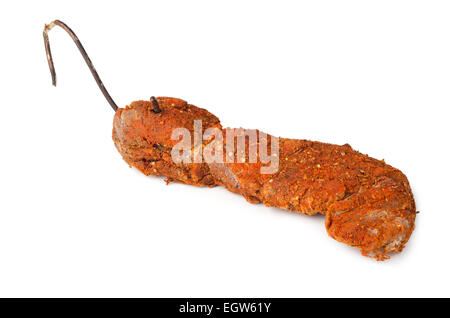 Rindfleisch ruckartig, trocken isoliert auf weißem Hintergrund Stockfoto