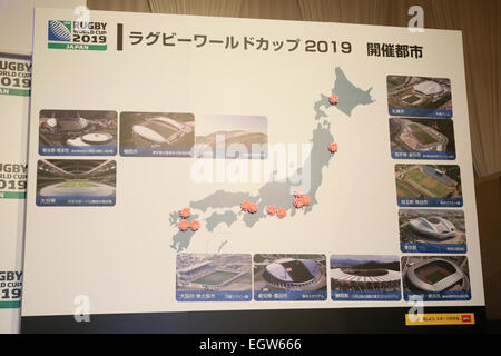 Tokio, Japan. Der Vorstand des Rugby World Cup Ltd (RWCL) kündigte die Stadien, die Rugby-Spiele bei der Rugby-WM 2019 hostet. 2. März 2015. Gesamtansicht Rugby: Rugby World Cup Organisationskomitee 2019 hält ein live-Streaming-Event in Tokyo, Japan. Der Vorstand des Rugby World Cup Ltd (RWCL) kündigte die Stadien, die Rugby-Spiele bei der Rugby-WM 2019 hostet. © Yohei Osada/AFLO SPORT/Alamy Live-Nachrichten Stockfoto