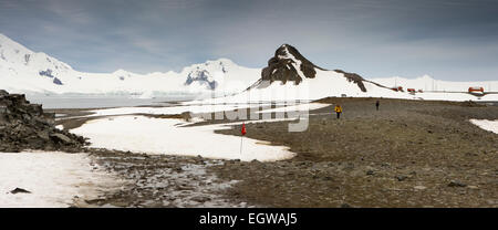 Antarktis, Half Moon ist, Moenita Hill und Camara argentinische Marine-Basis von Baliza Hügel, Panorama Stockfoto