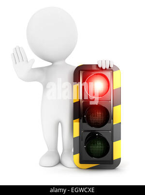 3D White Menschen Ampel auf rot, isolierten weißen Hintergrund, 3d Bild Stockfoto
