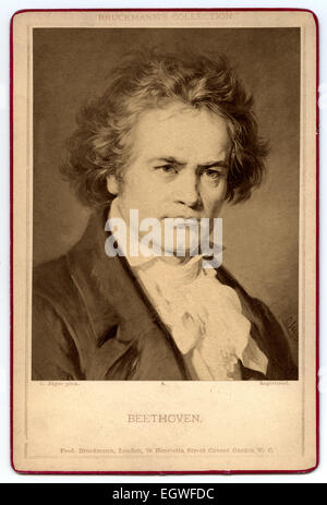 Viktorianische Kabinett Karte Porträt von Ludwig van Beethoven 1770-1827 aus einem Gemälde von Carl Jäger, 1838-1887 erschienen bei Friedrich Bruckmann circa1870 Stockfoto