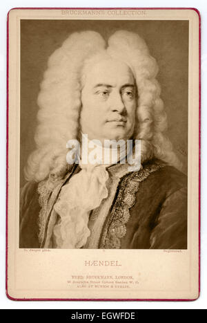 Viktorianische Kabinett Karte Porträt von Georg Friedrich Händel 1685 - 1759, aus einem Gemälde von Carl Jäger, 1838-1887 erschienen bei Friedrich Bruckmann circa1870 Stockfoto