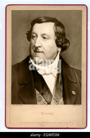 Viktorianische Kabinett Karte Porträt von Gioacchino Rossini 1792-1868, aus einem Gemälde von Eugene Felix, 1837-1906 veröffentlicht von Friedrich Bruckmann circa1870 Stockfoto