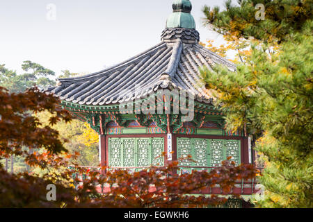 Gyeongbokgung Palace und die Anlage an einem schönen Herbsttag in Seoul, Südkorea. Stockfoto