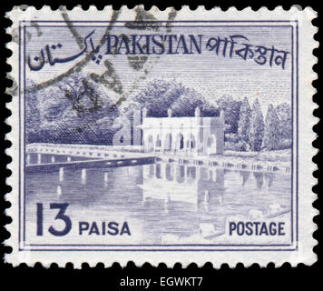 PAKISTAN - ca. 1961: Briefmarke gedruckt in Pakistan zeigt Shalimar Gärten, Lahore, ca. 1961. Stockfoto