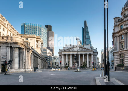 Bank-Junction ist ein Verkehrsknotenpunkt in der City of London, gesehen hier ungewöhnlich leer, so genannt wegen der Bank of England Stockfoto