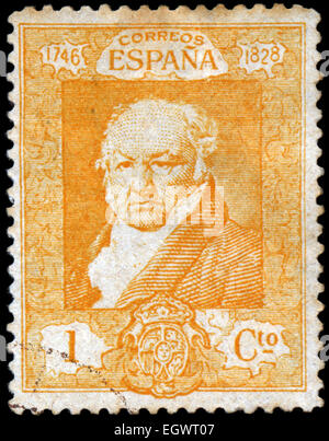 Spanien - um 1930: Briefmarke gedruckt in Spanien zeigt, Francisco de Goya y Lucientes, zum 100. Jahrestag des Todes von Francisco Stockfoto