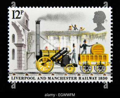 Briefmarke. Great Britain. Königin Elizabeth II. 1980. 150.. Jahrestag der Liverpool and Manchester Railway. 1830. Stockfoto