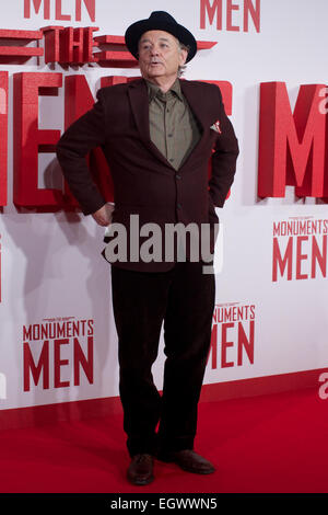 Vereinigtes Königreich, London: US-Schauspieler Bill Murray stellt auf dem roten Teppich, als er für die UK-Premiere des Films "The Monuments Men" im Zentrum von London am 11. Februar 2014 kommt. Der Film wird voraussichtlich am 14. Februar 2014 in Großbritannien veröffentlicht. Stockfoto