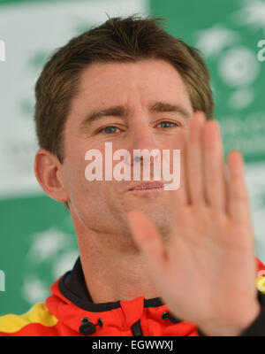 Der deutsche Davis Cup Team Kapitän Michael Kohlmann während einer Pressekonferenz in der Fraport-Arena in Frankfurt Gesten a.M., Deutschland, 3. März 2015. Das deutsche Team wird Frankreich in der ersten Runde Gesicht. Foto: ARNE DEDERT/dpa Stockfoto