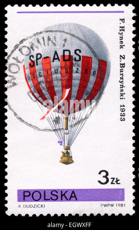 Polen - ca. 1981: Briefmarke gedruckt in Polen zeigt fliegenden Ballon, ca. 1981 Stockfoto