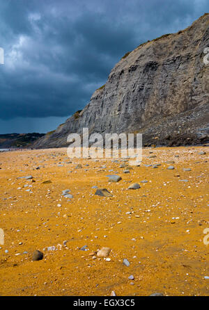 Sandstein-Klippen und Strand von Charmouth an der Jurassic Coast in Dorset Süd-West England UK ein beliebtes Gebiet für fossile Jagd Stockfoto