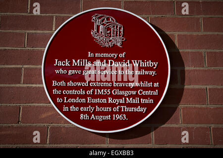 Plaque in Bahnhof Crewe Cheshire UK Stockfoto