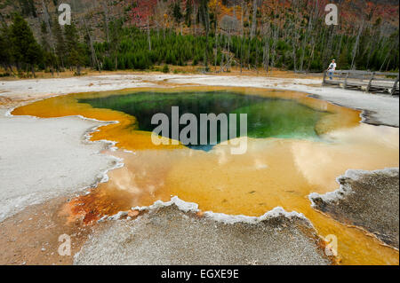 Besucher, die Beobachtung der Emerald Pool, Yellowstone-Nationalpark, Wyoming, USA Stockfoto
