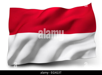 Wehende Flagge von Indonesien isoliert auf weißem Hintergrund Stockfoto