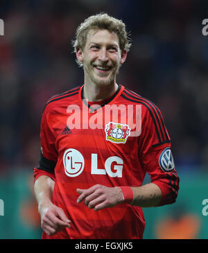 Leverkusen, Deutschland. 3. März 2015. German Soccer Cup, Achter Finale, Bayer 04 Leverkusen Vs 1. FC Kaiserslautern: Stefan Kießling (Leverkusen) feiert nach seinem Tor. Stockfoto