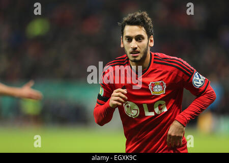 Leverkusen, Deutschland. 3. März 2015. German Soccer Cup, Achter Finale, Bayer 04 Leverkusen Vs 1. FC Kaiserslautern: Hakan Calhanoglu (Leverkusen). Stockfoto