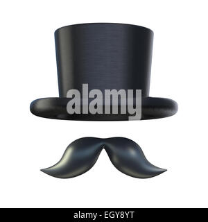 Retro-Schnurrbärte und Stovepipe Hut Elemente isoliert auf weiss Stockfoto
