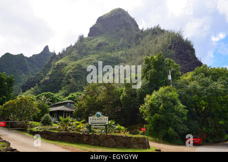 Eingang zum Limahuli Garden "und" beibehalten, Kauai, Hawaii, USA Stockfoto