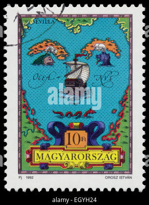 Ungarn - ca. 1992: Briefmarke gedruckt in Ungarn aus der Ausgabe Welt Ausstellung EXPO 1992 Sevilla - der 500. Jahrestag der t Stockfoto