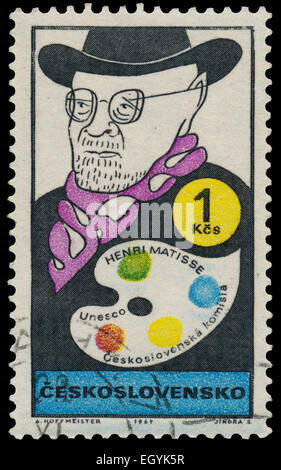 Tschechoslowakei - ca. 1969: Briefmarke gedruckt in der Tschechoslowakei, zeigt eine Karikatur, Henry Matisse, ca. 1969 Stockfoto