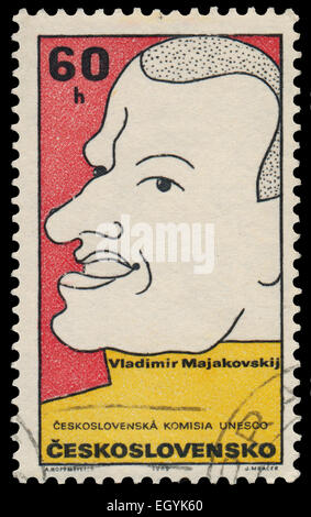 Tschechoslowakei - ca. 1969: Briefmarke gedruckt in Tschechoslowakei zeigt Vladimir Majakovskij russischen Dichter, Schriftsteller, Künstler, Schauspieler; Stockfoto