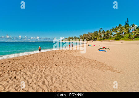 Kauai, HI, Vereinigte Staaten - 31. August 2013: Touristen in exotischen abgeschiedenen Haena Tropenstrand im Kauai Island, Hawaii, USA Stockfoto