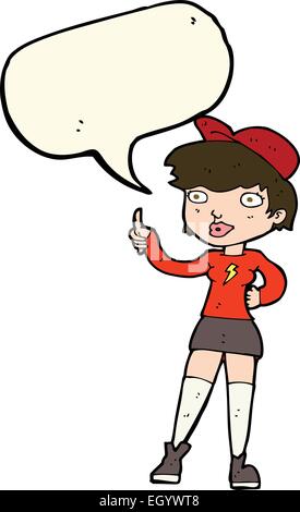 Cartoon-Skater-Girl geben Daumen nach oben Symbol mit Sprechblase Stock Vektor