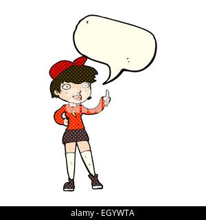 Cartoon-Skater-Girl geben Daumen nach oben Symbol mit Sprechblase Stock Vektor