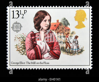 Briefmarke. Great Britain. Königin Elizabeth II. 1980.Famous AutorInnen. George Eliot: Die Mühle am Floss. Stockfoto