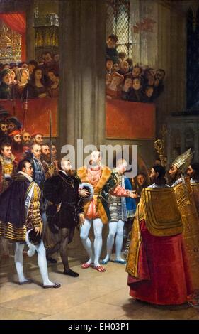 ActiveMuseum 0003321.jpg / Charles Quint empfangen von Francis I von Frankreich in St. Denis Kirche im Jahre 1540 - Öl auf Leinwand 10.02.2013 - / 16. Jahrhundert Sammlung / aktive Museum Stockfoto